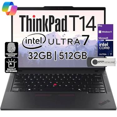 Imagem de Lenovo ThinkPad T14 Gen 5 Business Laptop 35.6 cm FHD+ IPS, Intel Ultra 7 155U, 32GB DDR5 RAM, 512GB SSD, 5MP Webcam, impressão digital, retroiluminado, Wi-Fi 6E, 2 Thunderbolt 4, AI PC, W11P