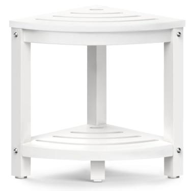 Imagem de Banco de chuveiro de canto para chuveiro interno, banco de chuveiro de PEAD para barbear as pernas, banco de chuveiro impermeável com armazenamento de 2 níveis, banquinho de chuveiro pequeno para