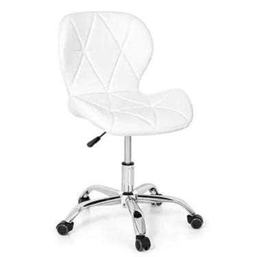 Imagem de Cadeira Penteadeira Slim Giratória com Estofado e Base Cromada - Design Eiffel para Quarto ou Área de Maquiagem (Branco)