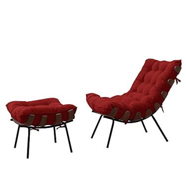 Imagem de Poltrona Com Puff Costela Adão Madeira Platinum Decor Vermelho