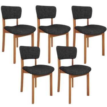 Imagem de Kit 05 Cadeiras Para Sala de Jantar Cozinha Living Estofada Dara L02 Linho Chumbo - Lyam Decor