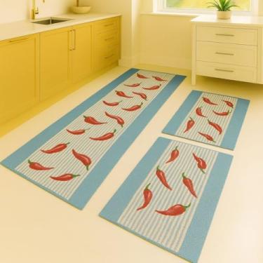 Imagem de Kit 3 Tapetes para Cozinha Algodão e Poliéster Passadeira Decorativa Macia Antiderrapante Uso Diário (Pimenta)