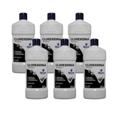 Imagem de Kit 6 Shampoos Clorexidina Antisséptico Hidratante 500ml Cães Gatos Saúde Pele