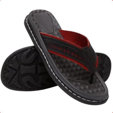 Imagem de Chinelo Masculino Confortável de Couro, Design Ventilado, Sola Antiderrapante (Vermelho, Adulto, 45, Numérico, BR)