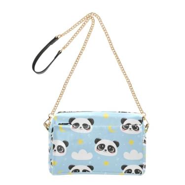 Imagem de Joitme Bolsa feminina transversal para celular bolsa de ombro de couro PU com alça de corrente fofo rostos de panda azul