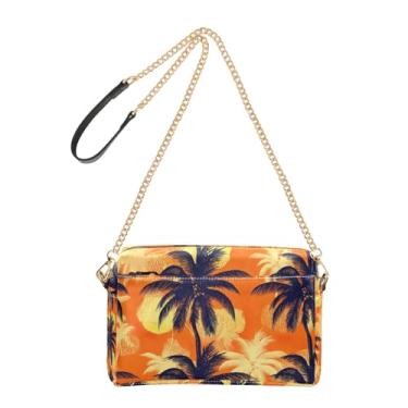 Imagem de Joitme Bolsa tiracolo feminina para celular, preta, palmeira, laranja, amarela, alça de corrente de couro poliuretano, bolsa de ombro