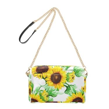 Imagem de Joitme Vibrante Girassóis Verde Bolsa de Ombro Feminina Bolsa de Ombro para Celular Alça de Corrente Bolsa de Ombro de Couro PU