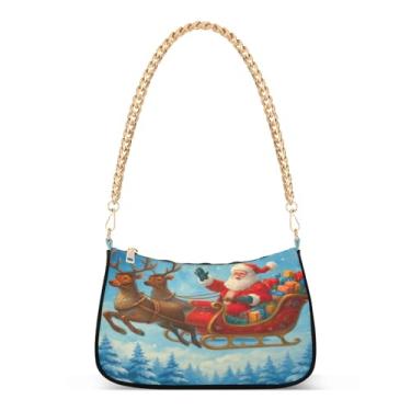 Imagem de Linda bolsa de ombro com corrente de Natal Papai Noel, bolsa de mão artística Hobo para mulheres, bolsa com estampa festiva para festas ou todos os dias
