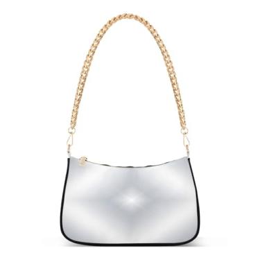 Imagem de Bolsa de ombro com corrente branca cinza degradê, bolsa Hobo feminina com grande capacidade e zíper suave para uso diário e noturno
