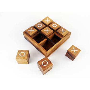 Imagem de Tic Tac Toe Wooden Classic Game 4 x 4 in Travel Board Games Home Decor Room Gift Set Coffee Break