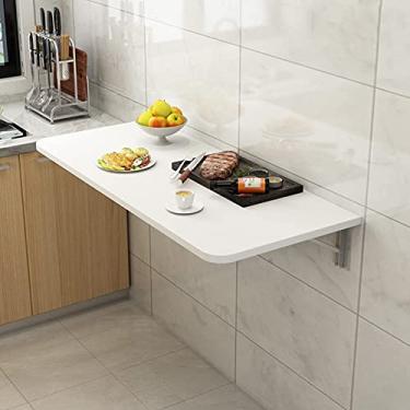 Imagem de Mesa de parede para cozinha, mesa de café da manhã, branca | Estações de trabalho de computador para trabalho de escritório em casa | Mesa de parede dobrável montada na parede | Mesa dobrável para