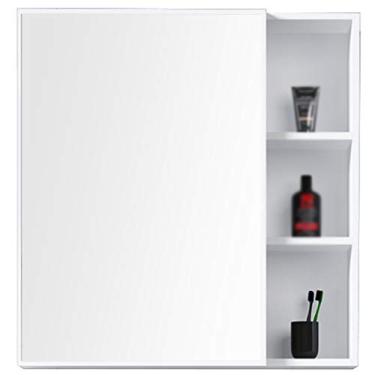 Imagem de Armário de espelho de banheiro, armário de remédios montado na parede, armário de armazenamento de alumínio espacial, para apartamentos grandes, médios e pequenos, cozinha, quarto, 60 x 65 cm (branco
