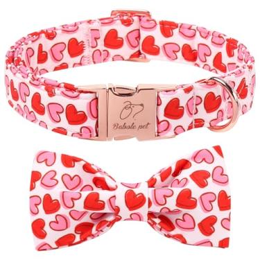 Imagem de Babole Pet Coleira de Dia dos Namorados com gravata borboleta - Coleira de cachorro com fivela de metal ajustável para cães pequenos, médios e grandes GG