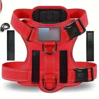 Imagem de Peitoral Ajustável Refletivo para Cachorro Porte Médio e Grande, Colete Reforçado Confortável com Regulagem e Segurança(Vermelho,G (L))