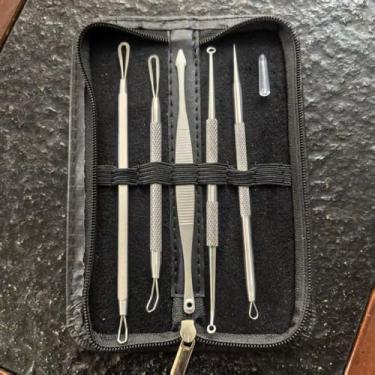 Imagem de Kit profissional de ferramentas para acne de 5 peças: removedor de cravos e cravos de aço inoxidável com estojo de viagem para cuidados com o rosto e manchas