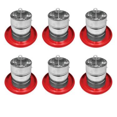 Imagem de Kit 6 Comedouro Tubular 3kg p/ Frango Aves Galinha Faisão Prato Anti D