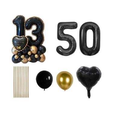 Imagem de Conjunto De Balões De Alumínio Em Forma De Coração Preto Para Decoraçã