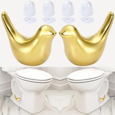 Imagem de 2 peças de tampas de parafuso de vaso sanitário de pássaros dourados de cerâmica e 4 peças de tampas de parafuso de vaso sanitário brancas universais, tampas decorativas para fundo do vaso sanitário