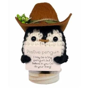 Imagem de YJYdrms Bonita boneca pinguim de crochê com suporte emocional positivo e base removíveis, bicho de pelúcia feito à mão, decoração de quarto/escritório/mesa, aniversário para mulheres/homens