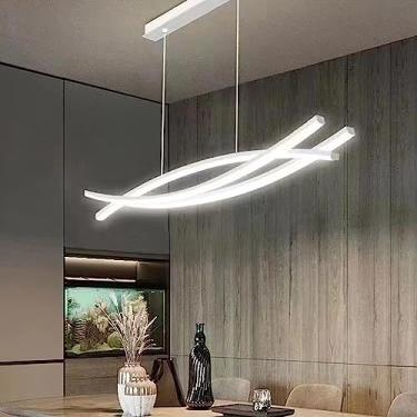 Imagem de Luminária pendente LED regulável para mesa de jantar, com controle remoto, ideal para sala de estar, cozinha e escritório (branca, 100 cm de comprimento).