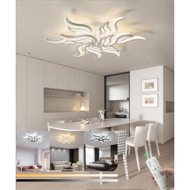 Imagem de Luminária de teto moderna com LED dimerizável para sala de estar, 58W, com controle remoto. Luminária pendente elegante em acrílico para quarto, sala de jantar e escritório (branca, 9 lâmpad
