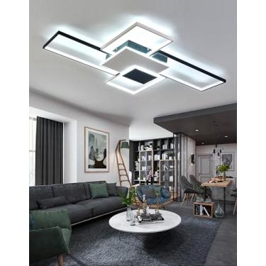 Imagem de Luminária de teto LED moderna para sala de estar, retangular e dimerizável, com controle remoto. Iluminação embutida multifuncional para sala de estar, quarto, hall de entrada e escritório.