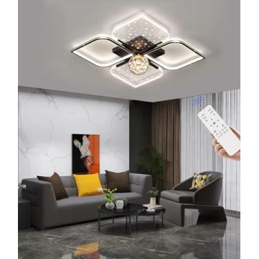 Imagem de Luminária de teto LED moderna para quarto, com intensidade de luz ajustável de 3000K a 6000K, ideal para sala de estar, com controle remoto, design em estrela de metal e acrílico, 73cm, 74W,