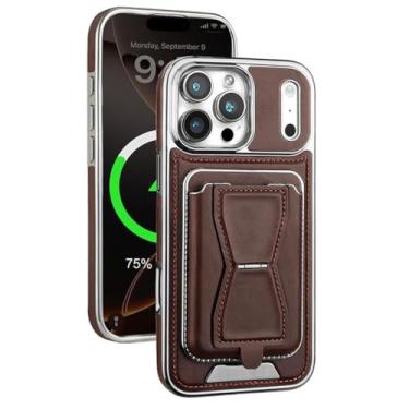 Imagem de Genérico Capa de couro for iPhone 17/17 Air/17 Pro/17 Pro MAX, titular do cartão de crédito capa de sucção magnética vintage removível ultra fina capa de telemóvel (Brown, 17 Pro)