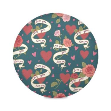Imagem de Wassud Jogo americano tapete de mesa redondo com fita de rosas para cozinha e jantar tapetes laváveis resistentes ao calor decoração de mesa 39 cm