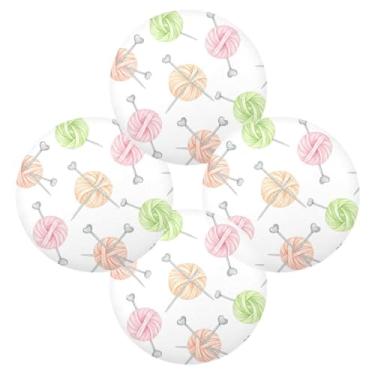 Imagem de Wassud Jogo americano conjunto de 4 tapetes redondos com padrão de bola de fio para cozinha e jantar, tapetes laváveis e resistentes ao calor, decoração de mesa 39 cm