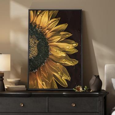 Imagem de Arte de parede de girassol emoldurado, impressões em tela floral moderna e elegante, arte de pinturas para paredes, imagens minimalistas de flores amarelas para sala de estar, sala de jantar, quarto