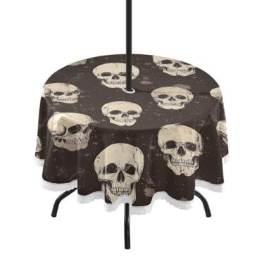 Imagem de Wassud Toalha de mesa redonda para uso ao ar livre com orifício para guarda-chuva, caveiras, toalhas de mesa de 152 cm, toalhas de mesa para aniversário, casa de fazenda, cozinha