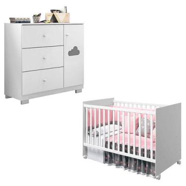 Imagem de Berço Americano Tico e Cômoda Infantil Ane Branco Brilho  Phoenix Baby