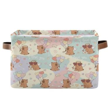 Imagem de Blueangle 1 capivaras de aquarela para Dia dos Namorados, 1 caixa de armazenamento retangular, 38 x 28 x 24 cm, cesta organizadora dobrável para decoração de casa (275)