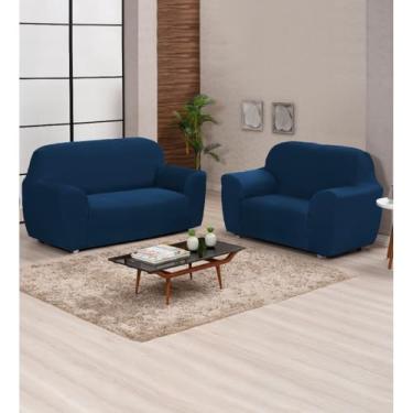 Imagem de Capa de Sofá King Coladinha 3 e 2 Lugares Protetora Elástica Ajustável (marinho)