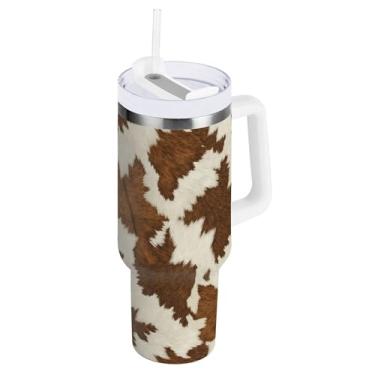 Imagem de SEHANY Copo de vaca marrom e branco de 850 g com alça, copo isolado de aço inoxidável a vácuo de parede dupla, à prova de vazamento, caneca de café isolada para viagem cabe no suporte de copo de carro