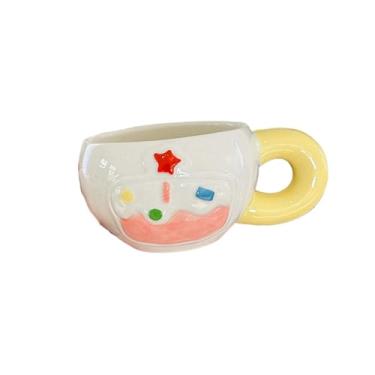 Imagem de Conjunto criativo de tigelas e colheres de cerâmica sob o esmalte pintado à mão para sobremesa para sobremesa