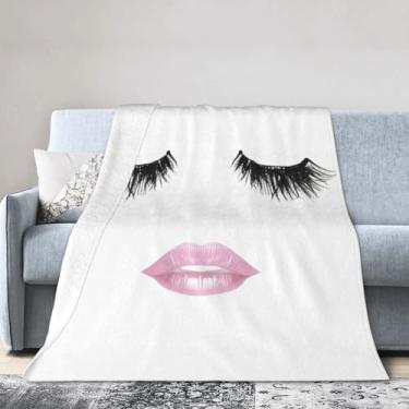 Imagem de Cobertor grande ultra macio com estampa de lábio branco, perfeito para cama, sofá e viagens, manta de flanela aconchegante e quente