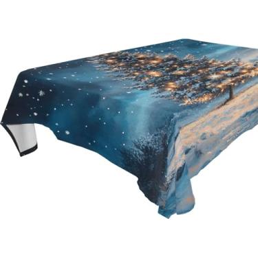 Imagem de Blueangle Toalha de mesa de árvore de Natal com flocos de neve – Toalha de mesa retangular de poliéster impermeável e resistente a manchas para ambientes internos e externos, 152 x 274 cm (104)