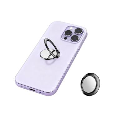 Imagem de 1 suporte de anel de telefone universal preto, giratório de 360 graus, suporte ultrafino de 1,8 mm, suporte de dedo para smartphones, suporte magnético para carro, suporte de telefone versátil para