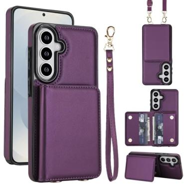 Imagem de Capa para celular Samsung Galaxy S26 Plus PU carteira de couro, 4 compartimentos para cartão e 2 compartimentos para dinheiro, bloqueio RFID, alça destacável, capa com suporte antiarranhões e à prova