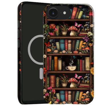 Imagem de Capa compatível com iPhone 16e, capa rígida híbrida brilhante de 2 camadas, à prova de choque para meninas e mulheres [compatível com MagSafe] - Cogumelo livro retrô