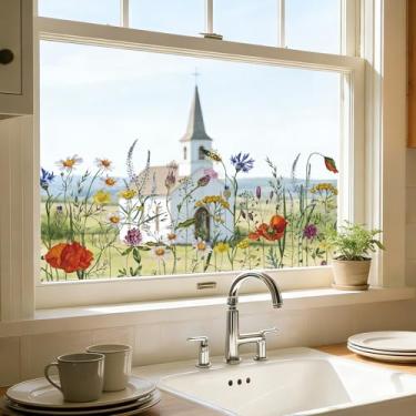 Imagem de OHTMERU Película de privacidade para janela, adesivos estáticos florais coloridos – Adesivos removíveis de janela faça-você-mesmo para decoração de casa, escola, escritório e festa, jardim secreto de