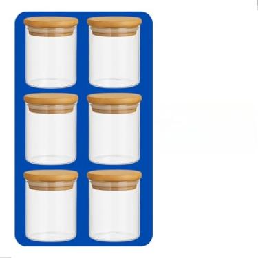 Imagem de Kit 12 Potes de Vidro 200ml com Tampa de Bambu Hermética para Mantimentos, Condimentos e Armazenamento Empilhável na Cozinha (6 Potes)