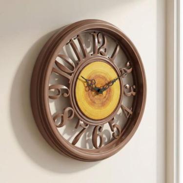 Imagem de Relógio De Parede Redondo Vazado Marrom Tronco Árvore 45cm - Genérico,