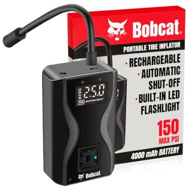 Imagem de Inflador de pneu portátil Bobcat – Bomba de ar recarregável para pneus de carro com tela de LED, desligamento automático, lanterna embutida – Inflador portátil compacto para carros, bicicletas, bolas