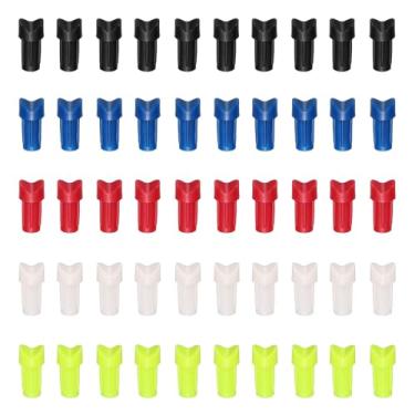 Imagem de YELARXI Nocks de flecha de plástico, cola de meia lua em substituição para (caça faça-você-mesmo/composto/arco recurvo/arco composto) 7,6 mm/0,8 cm ID e 50 peças e plástico e 5 cores