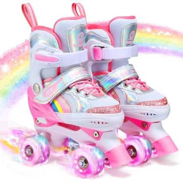 Imagem de Patins infantis para meninas e meninos, 4 tamanhos, ajustáveis, arco-íris, meninas, com rodas iluminadas, patins infantis para meninos, patins infantis para iniciantes em ambientes internos e externos