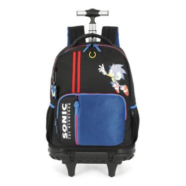 Imagem de Mochila Rodinhas Sonic Escolar Juvenil Grande Luxcel Cor Preto - Mc498