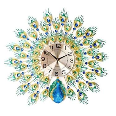 Imagem de U5GAAALPPQ9 Relógio de parede DIY 3D metal pavão cristal diamante relógios ornamentos casa sala de estar hotel decoração artesanato presente grande 70 x 70 cm